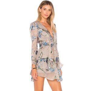 For Love And Lemons Cleo Blue Floral Long Sleeve Dress